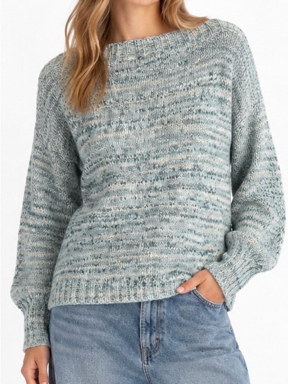 Lovestitch Seafoam Slouchy Boatneck Knit Sweater Boho Chic Elevated Casual S